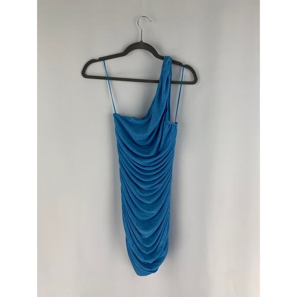 Lioness The Goddess Mini Ruched Dress Womens 8 One Shoulder Blue New Short - Picture 10 of 11